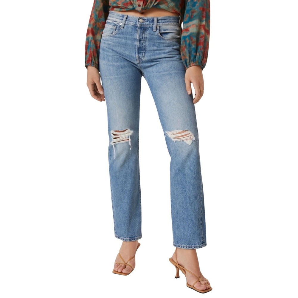 EDWIN Jeans Womens Size 33 Tash Relaxed Distressed High Rise Straight Leg Denim